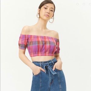 Madras Off-the-shoulder Crop Top